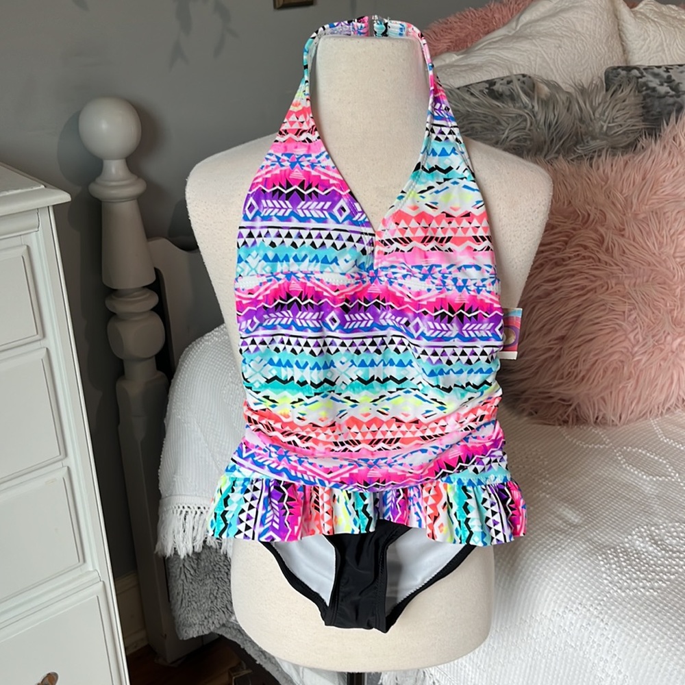 Swimsuit Halter One Piece Multicolor Print Colorful Girls 6 6X Small